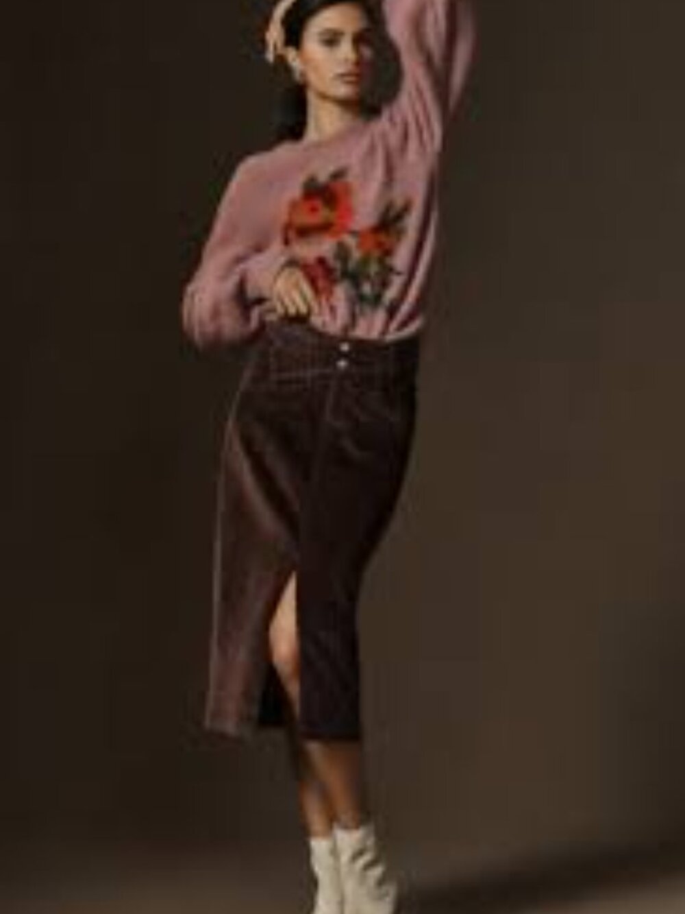 PILCRO Double Waist Corduroy Midi Skirt Brown Women's Size 12